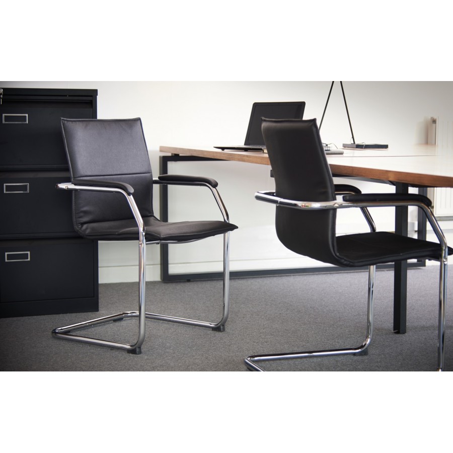 Higham Leather Cantilever Stackable Chair